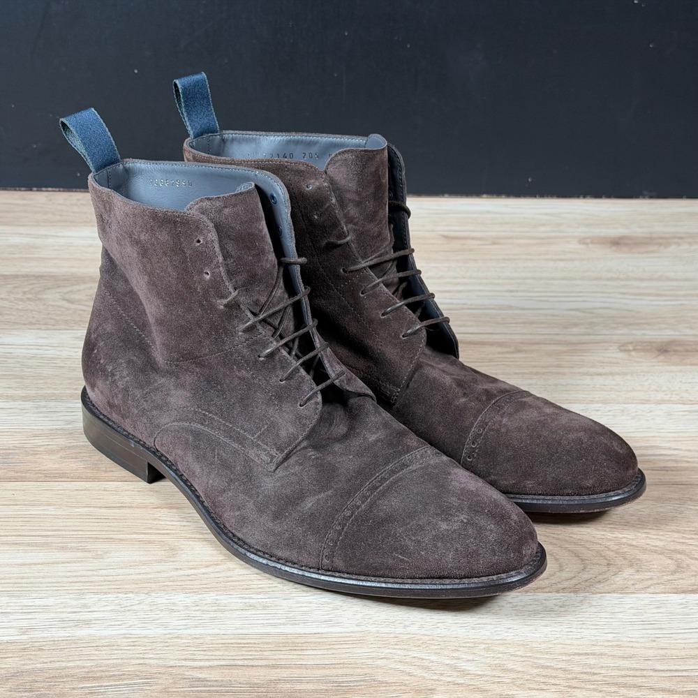 Hugo Boss Boots Mens Size 8.5 Brown Suede Lace Up Cap Toe Brogue Made in Italy